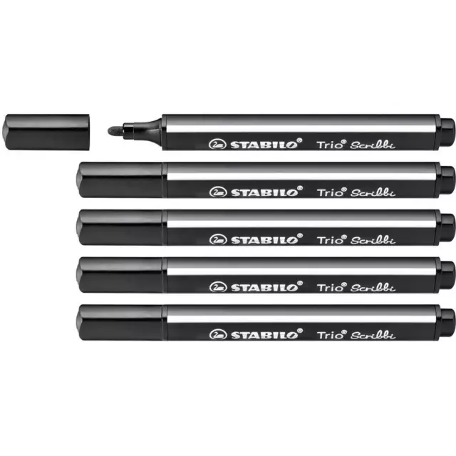 Gefederter Dreikant-Filzstift STABILO Trio Scribbi 5er Pack schwarz Faserstift