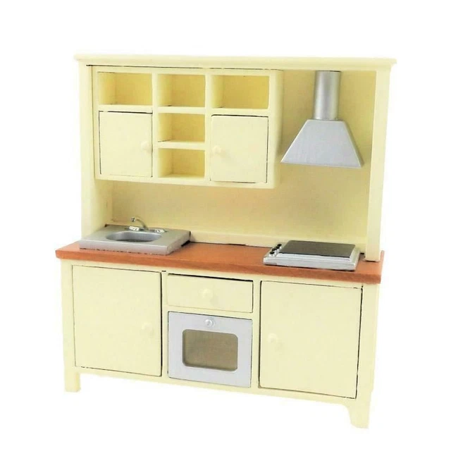 Ensemble de cuisine pour maison de poupée miniature fait main à l'échelle 1:6, armoire en forme de L, ivoire ou bleu - France