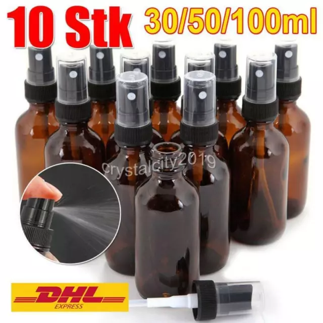 10x 30/50/100ML Sprühflaschen Braunglas ÄtherischesÖl Desinfektion Glas Flasche