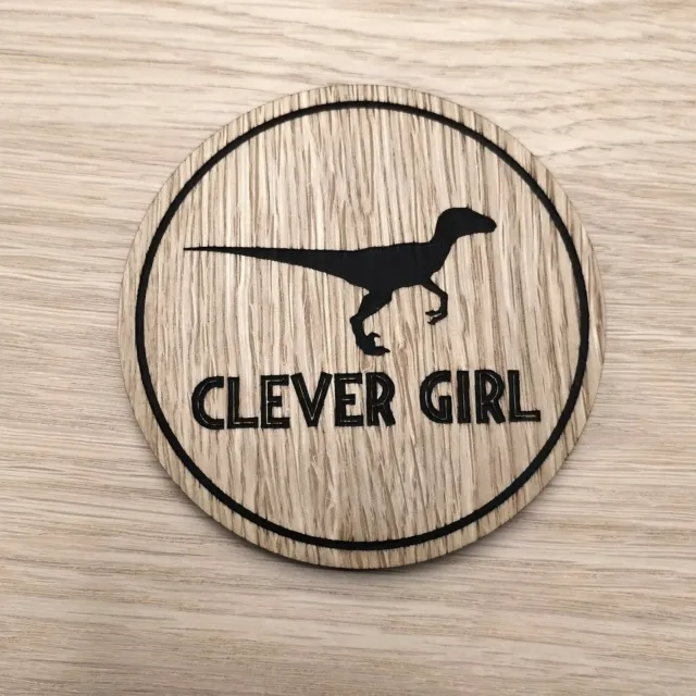 Jurassic Park Velociraptor Clever Girl Blue Inspired Laser cut Wooden Coaster