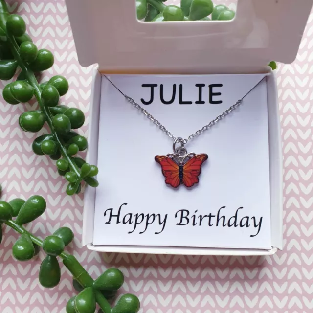 Butterfly Necklace Pendant, Personalised Message Gift Box, Birthday Valentine's