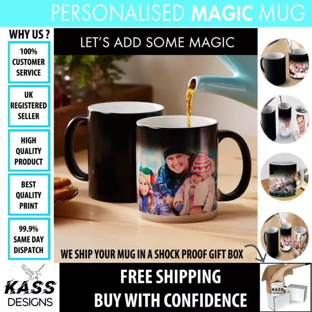 Personalised Magic Mug Wow Magic Cup Black Heat Colour Changing Tea Coffee Gift