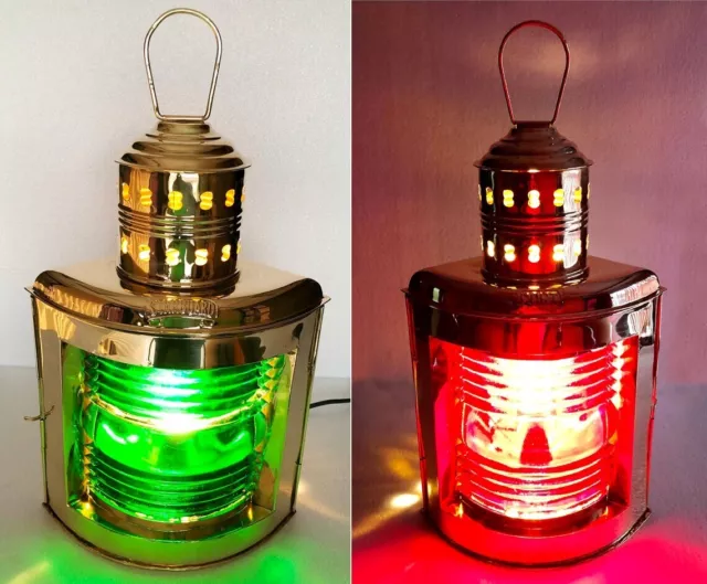 Lantern  Vintage Nautical Solid Brass Port Electric Lantern RED/GREEN Colour