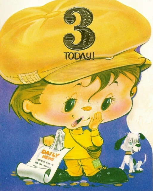 3rd Happy Birthday Vintage 1970's Boys Large Sized Greeting Card 3 Years Old