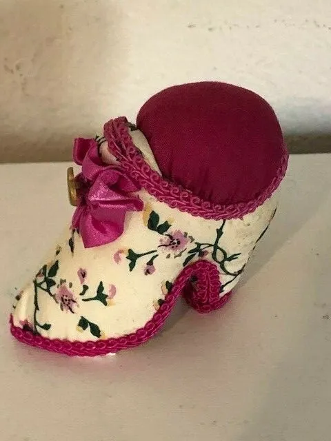 Victorian Antique Style Floral Fabric Shoe Pin Cushion