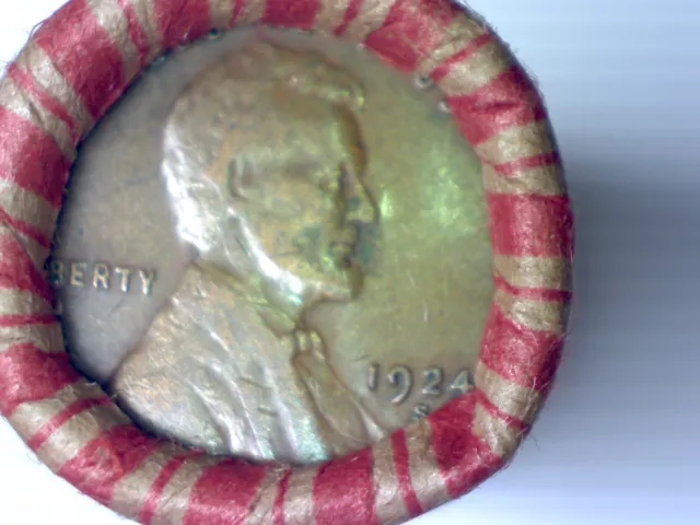 1924 S Lincoln Wheat  Cent End Of Wheat Cent Roll With 1907 Indian Head Cent End