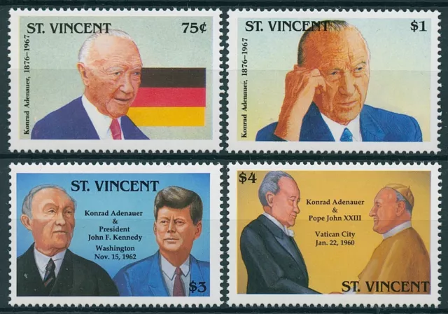 St Vincent & Grenadines Stamps 1993 MNH Konrad Adenaur JFK US Presidents 4v Set