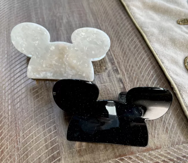 2 Mickey Mouse Ears Hair Claws Clip One Color White Pearl And One Black