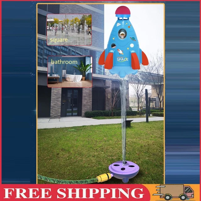 Space Rocket Sprinklers Rotating Water Powered Launcher Summer Fun Toys (Blue)