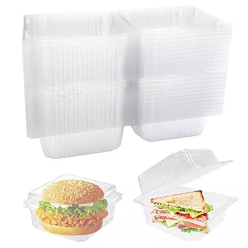 100Pack Clear Plastic Hinged Food Containers,Clear Plastic Square Take Out Co...