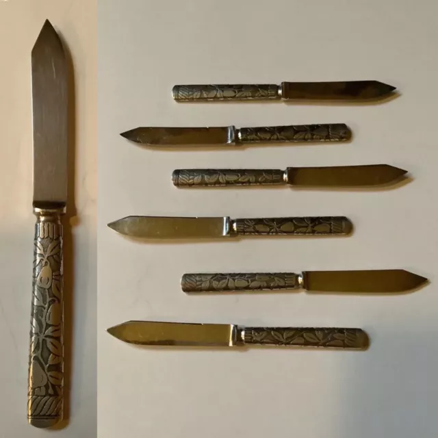 VTG 1920-30 Set of 6 Art Deco Silver Plate Fruit Knives. Elegant Art Deco Design