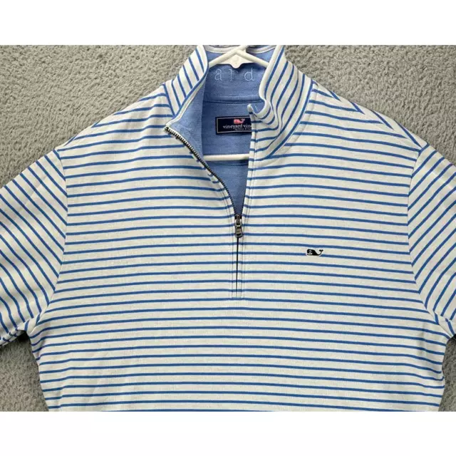 Vineyard Vines Sweater Men Medium Shep Blue Stripes Quarter Zip Pullover NEW A26