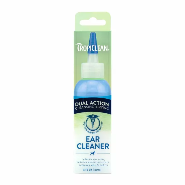 TropiClean Dual Action Ear Cleaner Secado Elimina Cera Escombros Olor para Perro