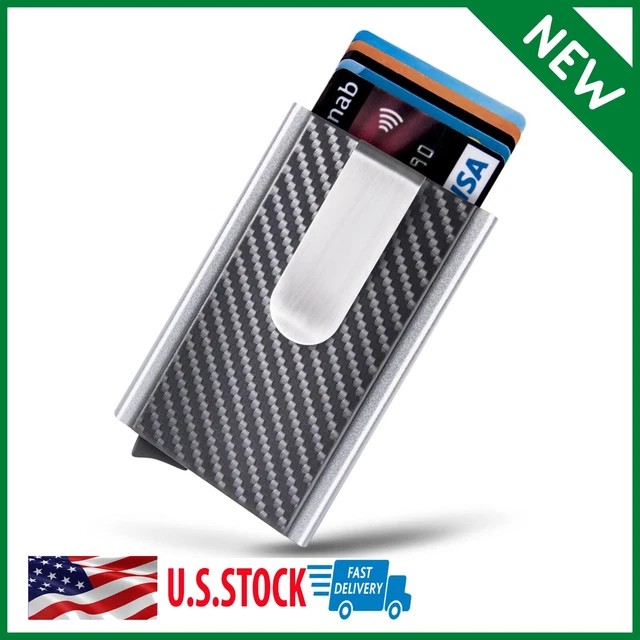 Aluminum RFID Blocking Automatic Pop Up Carbon Fiber Slim Wallet Money Clip New