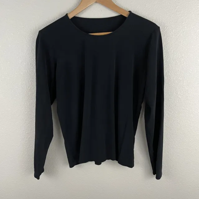 Eileen Fisher Womens 100% Silk Black Long Sleeve Crew Neck Shirt