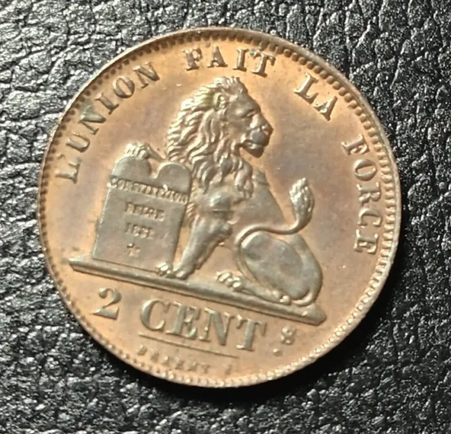 1862 Belgium 2 Cents Unc Narrow Rim Large Date