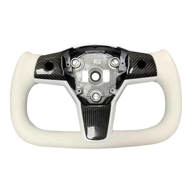 WHITE YOKE STEERING Wheel For Tesla Model 3 & Y, Carbon Fiber w