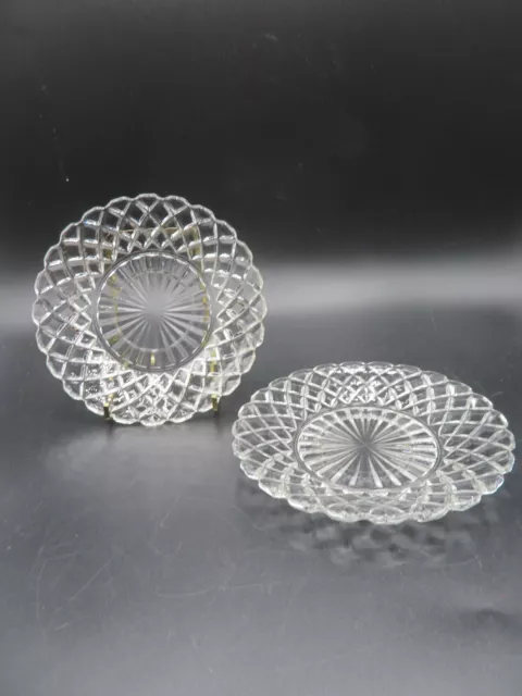 Pair Vintage Plates Small Bread Clear Glass Anchor Hocking Waterford Waffle 6”