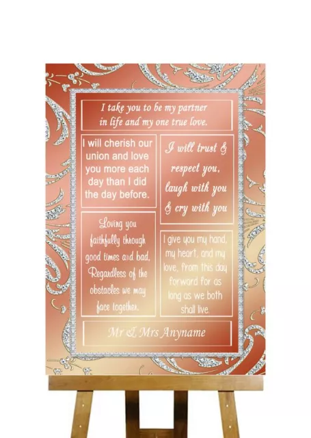 Coral Pink Romantic Vows Personalised Wedding Sign