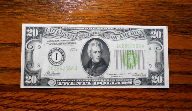 1934 $20 Federal Reserve Note 💲 Light Green ~ Minneapolis