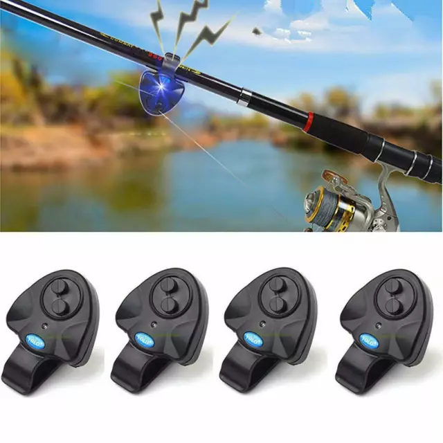 4 Pcs LED Electronic Light Fishing Bite Sound Alarm Alert Bell Clip On Fish Rod