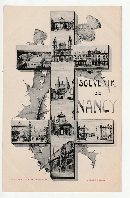NANCY - CPA 54 - Carte Souvenir de Nancy Croix de Lorraine Multi vues & Chardon