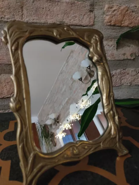 Espejo De Maquillaje de Latón Estilo Arte Nouveau Vintage