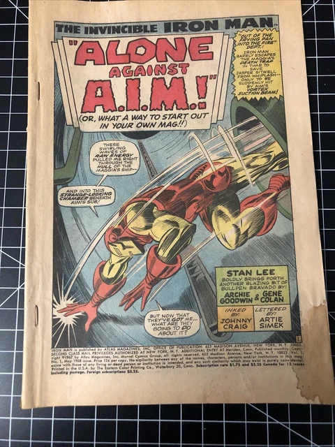 Marvel Comics 1968 Invincible Iron Man #1 Big Premium Issue No Cover B15
