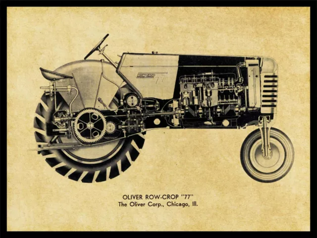 Oliver Tractors NEW Metal Sign: Model Row Crop 77 Schematic Cutaway View