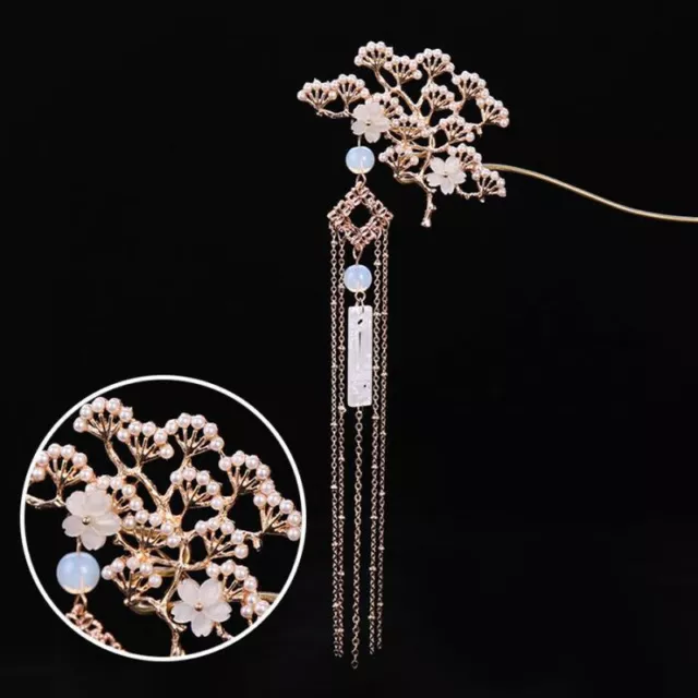 Chinese Traditional Classical Flower Pearls Tassel Hair Pin Female Headwear