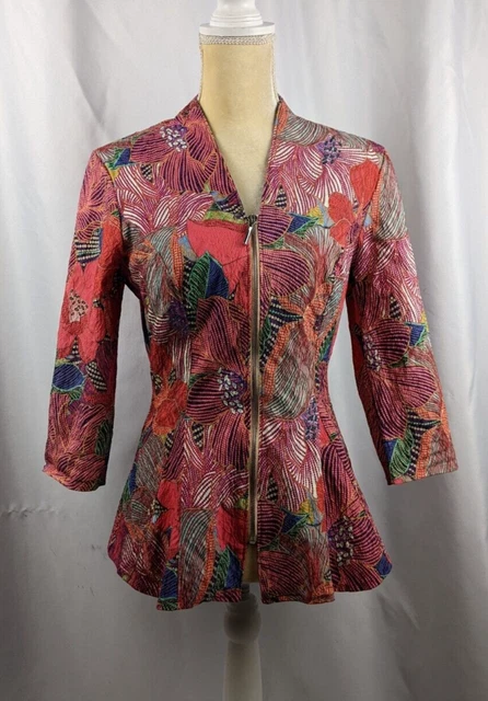 Elana Kattan Flare Floral Peplum Jacket Small Graphic Statement Fitted Tailored