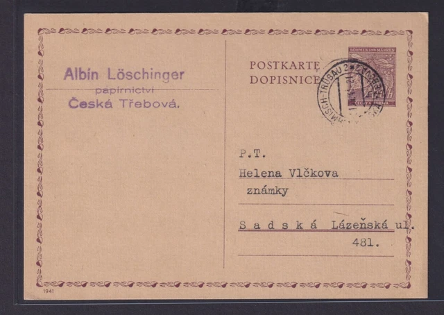 Besetzung Böhmen & Mähren Ganzsache 60h Böhmisch Trübau Česká Třebová Tschechien