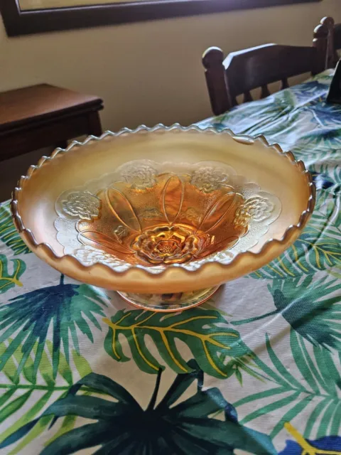 Vintage Marigold Dugan Carnival Glass Double Stemmed Rose Ice Cream Bowl