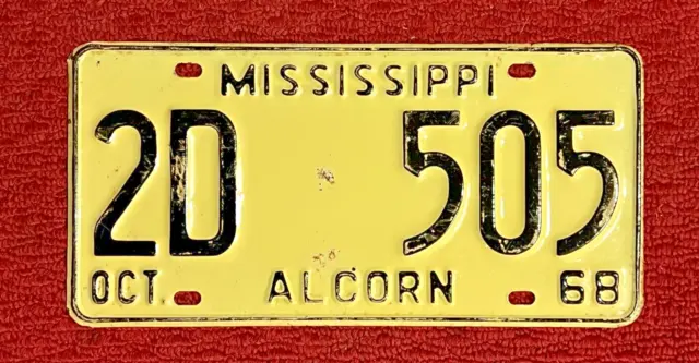1968 MISSISSIPPI license plate - YOM - EXCELLENT SHARP ORIGINAL vintage auto tag