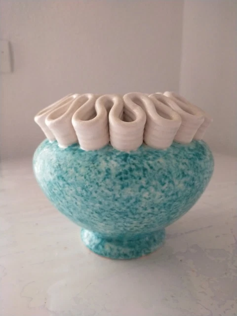 Vase Boule Ancien En Émaux De Louvière Bleu Décor Fleuri Et Hérons - Art Déco