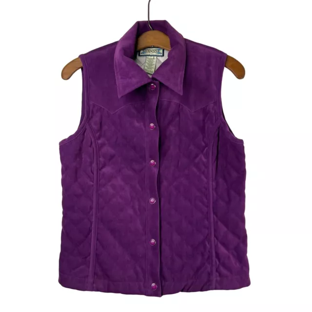 Shyanne Pearl Snap Quilted Vest Collared Outdoor Casual Purple Women's S
