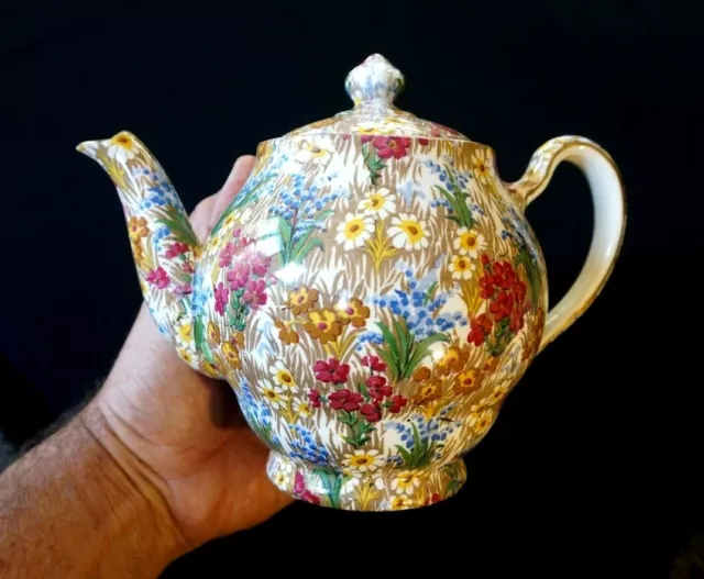 Beautiful Royal Winton Grimwades Chintz Marguerite Gold Teapot 6