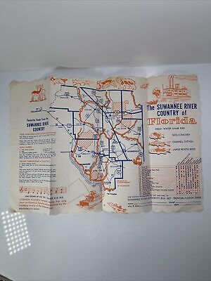 Vintage Florida Suwannee River Country Food Recipe Place Mat Fish Catfish Map