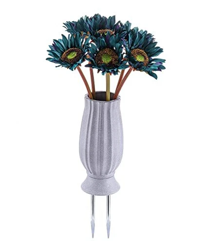 Juego de flores falsas decoraciones de cementerio de tumba 1 jarrón 6 girasol azul grande...