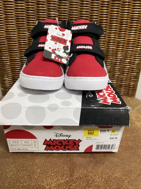 NEW Disney Boy's Mickey Mouse Grey/Black/Red High Top Sneakers youth Sz 12