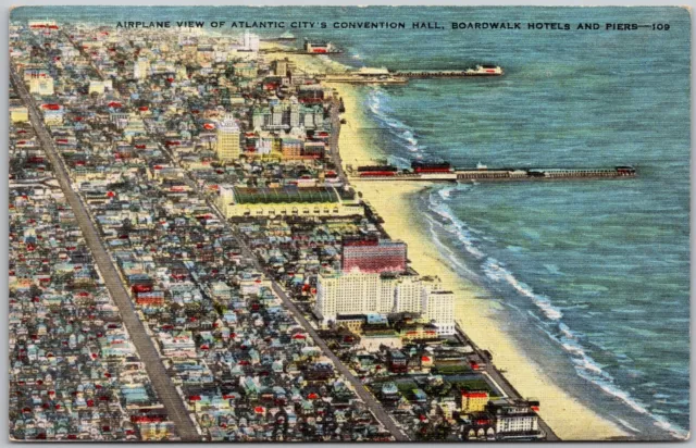 Atlantic City New Jersey Boardwalk Hotels and Piers Aerial View - Postcard 5406