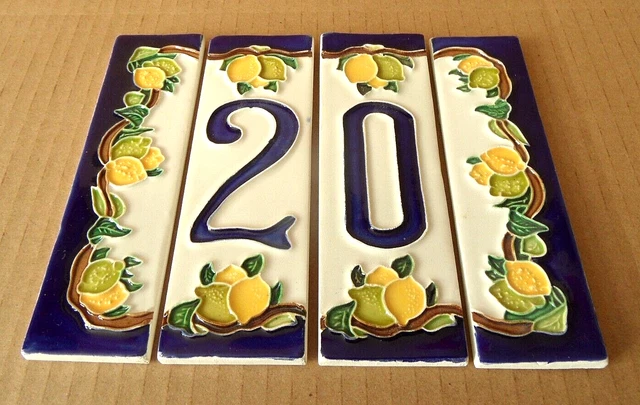 Italian Hand Decorated Lemon & LIme Ceramic House Tile - Number 20