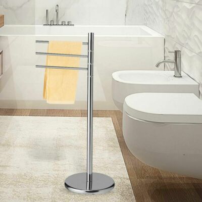 per vestiti SPRINGOS Portasciugamani con 3 aste autoportanti per bagno metallo accessorio da bagno per asciugamani colore acciaio inox – 3 aste bambù 