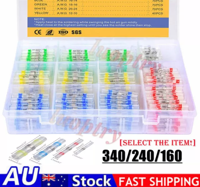 340Pcs Solder Seal Sleeve Heat Shrink Butt Wire Connectors Terminals Waterproof