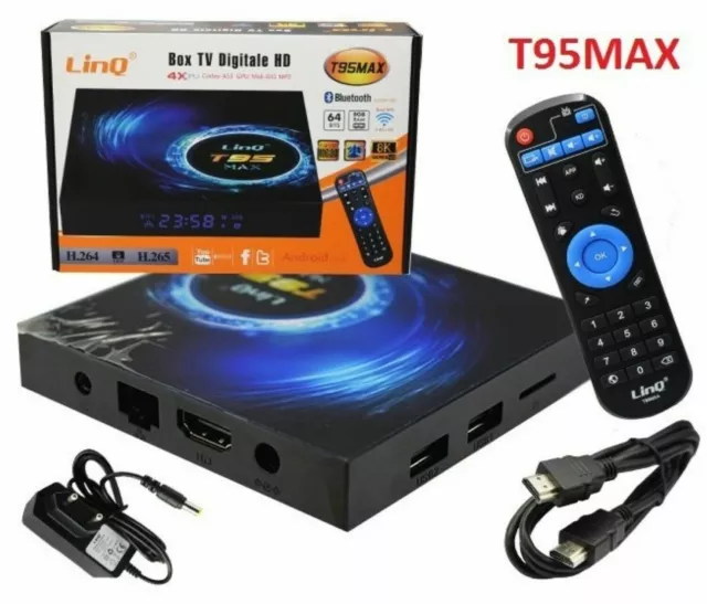 Boîte TV Numérique HD Android 10.0 Linq T95max Réduit Dimensions Full Wifi USB