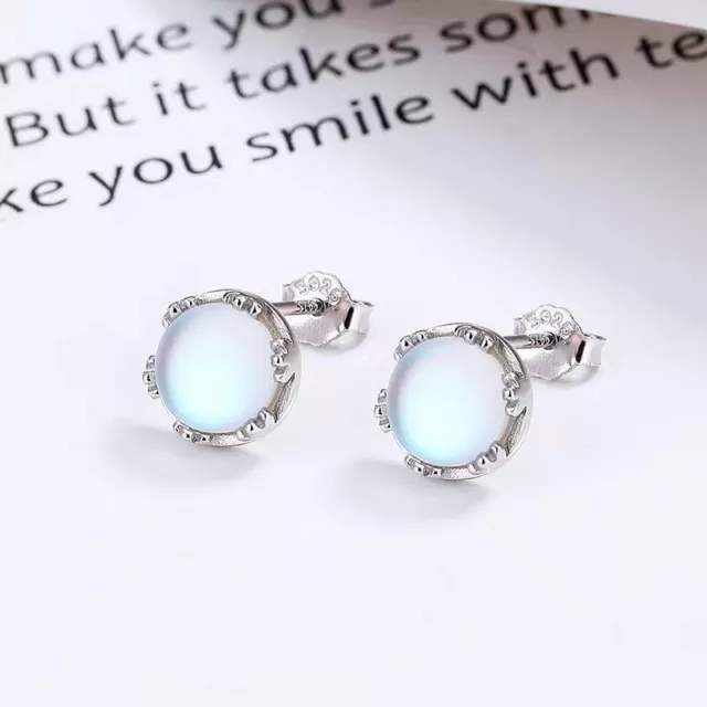 Moonstone 8mm Stud Earrings 925 Sterling Silver