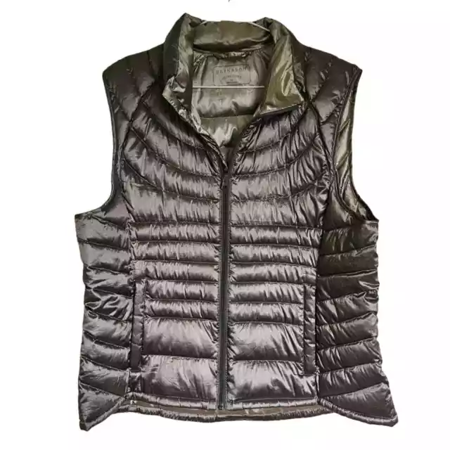 Bernardo Packable Goose Down Puffer Vest Women's Size XL Gray Mock Neck Pockets