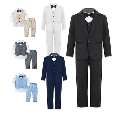 Boys Formal Suit Set One Button Blazer Jacket  Bow Tie Dress Shirt  Vest & Pants