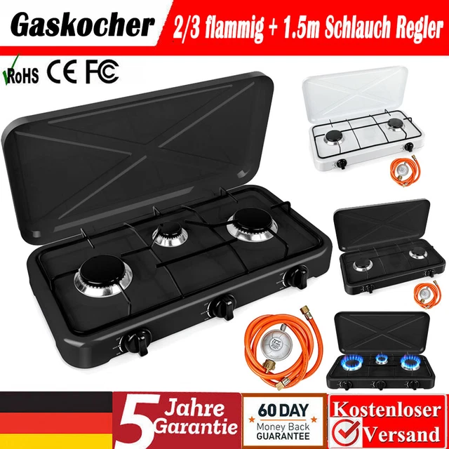 Gaskocher 3 flammig Campingkocher Kochfeld Gas Gasflasche Kocher Herd Outdoor