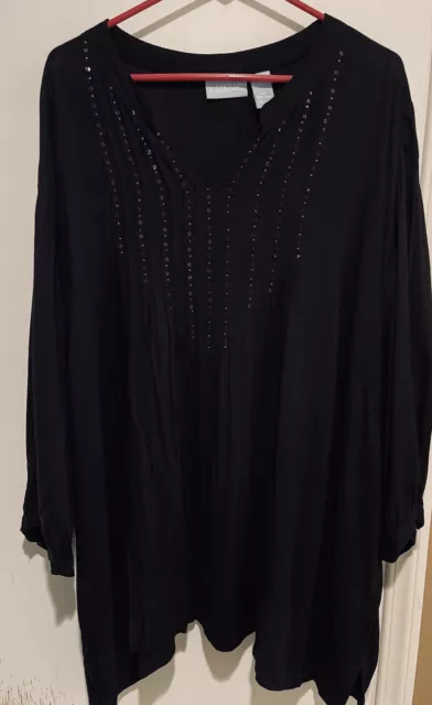 Liz & Me Womens Black Pintuck Beaded Sequin Rayon Shirt Top Plus Size 5X 34/36W